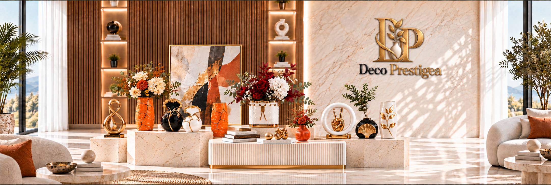 Collection de vases Deco Prestigea dans un intérieur lumineux